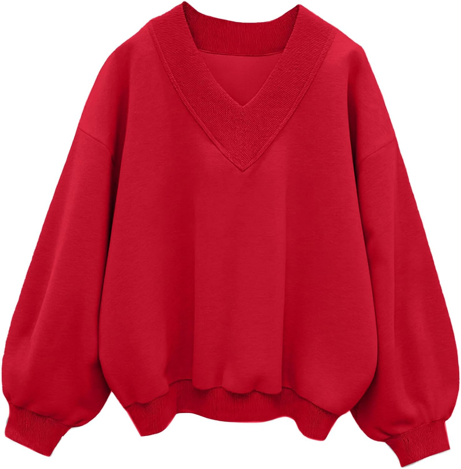 Hilinker Womens V Neck Oversized Sweatshirts Casual Drop Shoulder Long Sleeve Pullover Tops-53