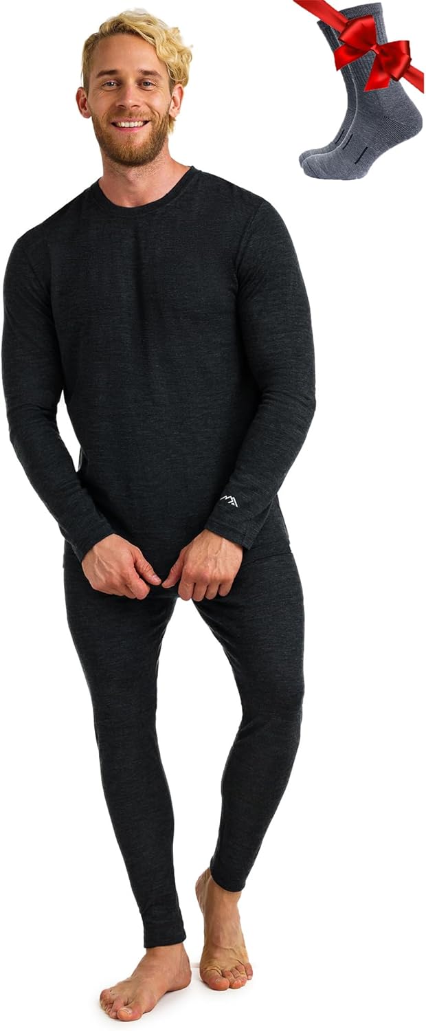Merino.tech Merino Wool Base Layer Mens Set - Heavyweight, Midweight, Lite Merino Wool Thermal Underwear For Men Top, Bottom-5
