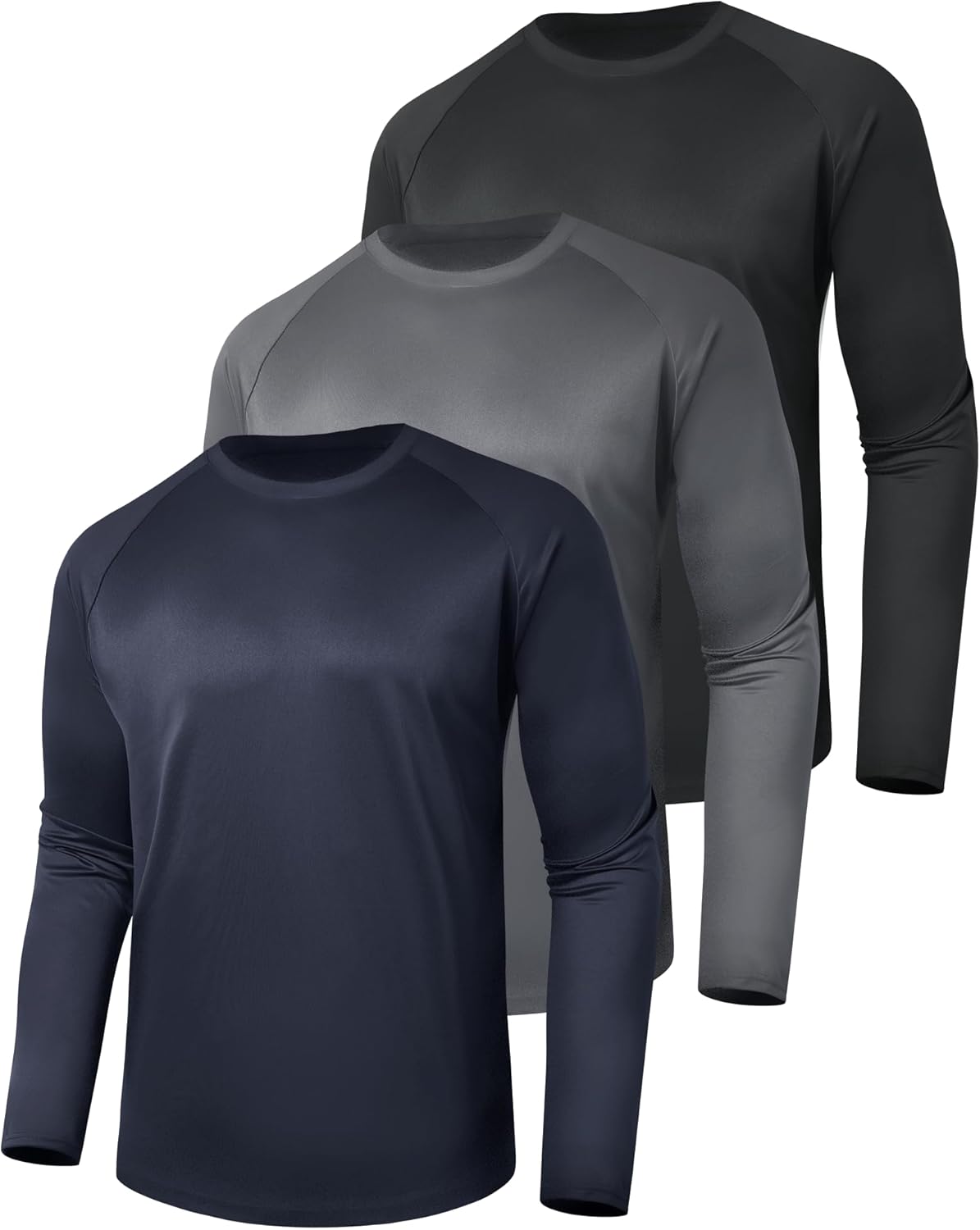 3 Pack Long Sleeve Shirts for Men - Quick Dry Moisture Wicking UV Sun Protection T-Shirts for Fishing Workout Athletic Gym-20