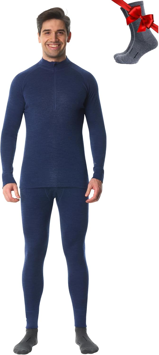 Merino.tech Merino Wool Base Layer Mens Set - Heavyweight, Midweight, Lite Merino Wool Thermal Underwear For Men Top, Bottom-59
