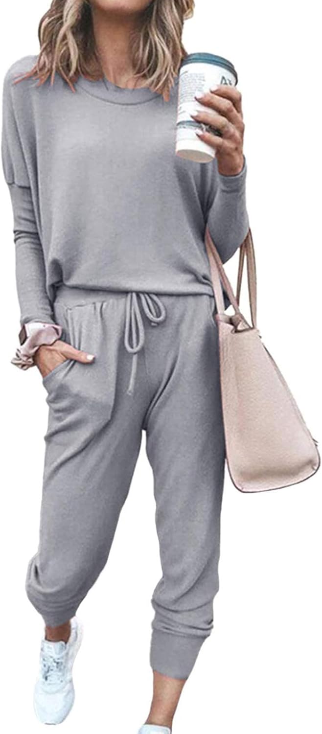 PRETTYGARDEN Women Fall 2 Piece Lounge Outfit Long Sleeve Tops High Waisted Jogger Pants Set Spring Travel Clothes Tracksuit-44