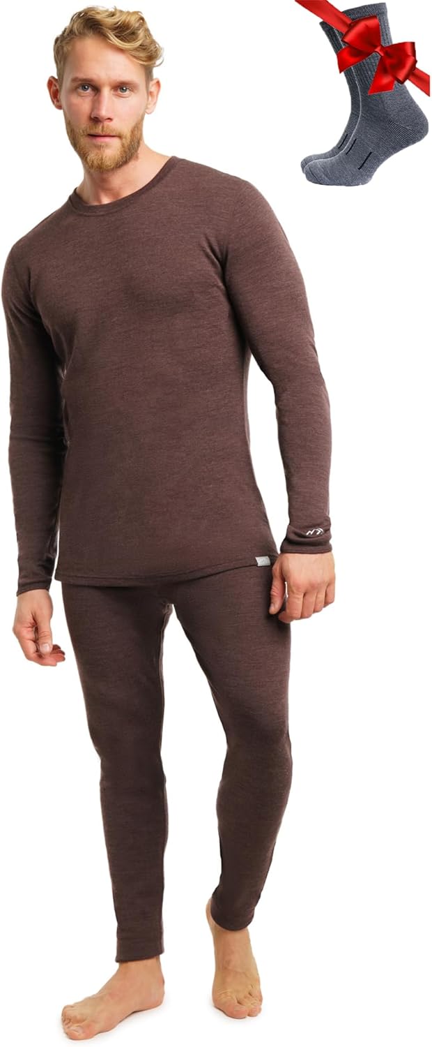Merino.tech Merino Wool Base Layer Mens Set - Heavyweight, Midweight, Lite Merino Wool Thermal Underwear For Men Top, Bottom-31