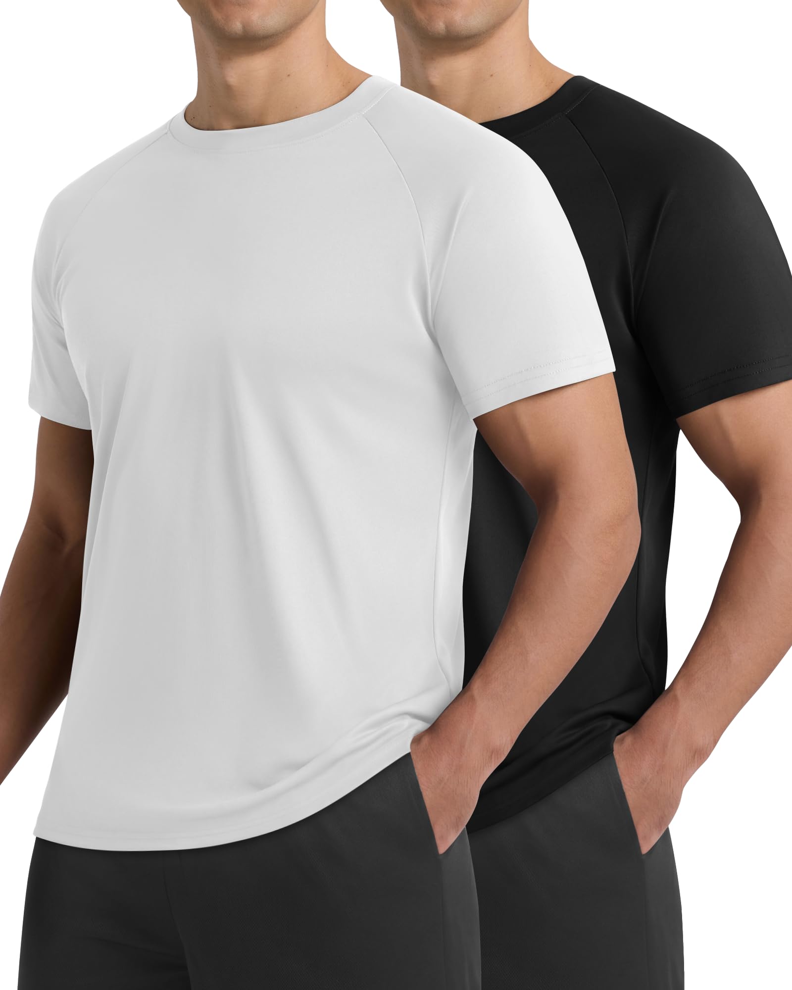 2 Pack Workout Shirts for Men - Black Casual Quick Dry Moisture Wicking Men's T-Shirts for Gym Running Athletic
