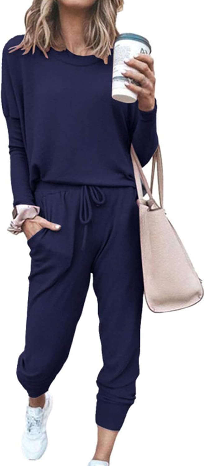 PRETTYGARDEN Women Fall 2 Piece Lounge Outfit Long Sleeve Tops High Waisted Jogger Pants Set Spring Travel Clothes Tracksuit-92