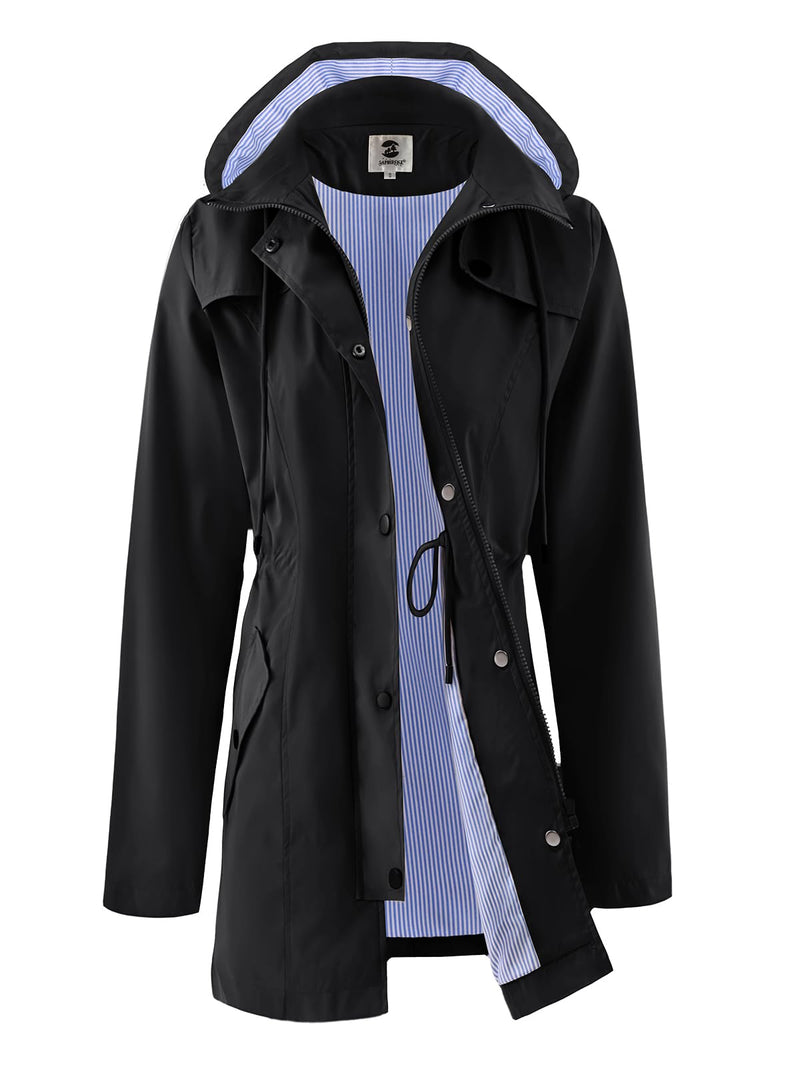 SaphiRose Women's Long Rain Jacket Waterproof Rain Coat with Hood Outdoor Light Raincoats Windbreaker-4