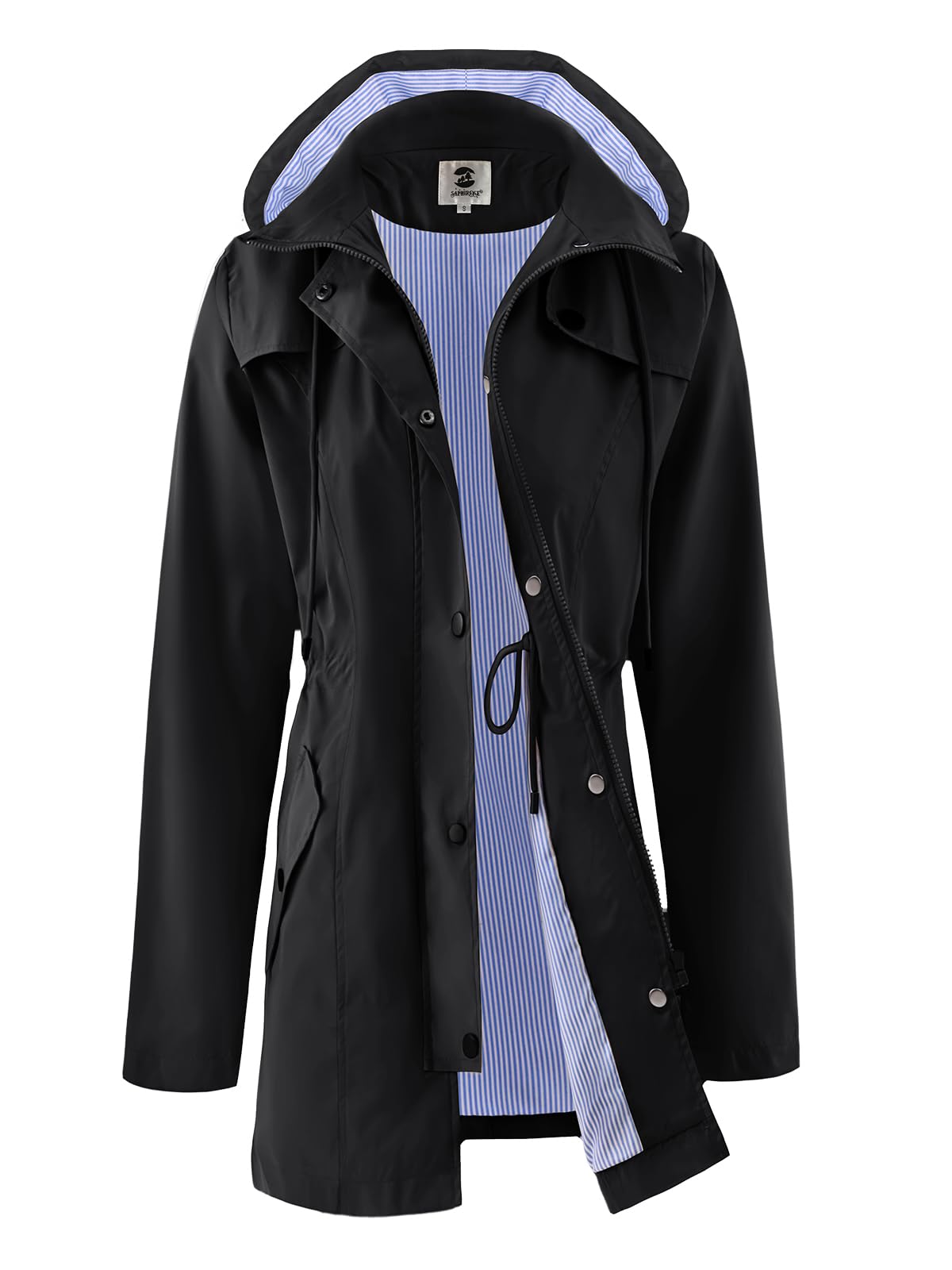 SaphiRose Women's Long Rain Jacket Waterproof Rain Coat with Hood Outdoor Light Raincoats Windbreaker-8