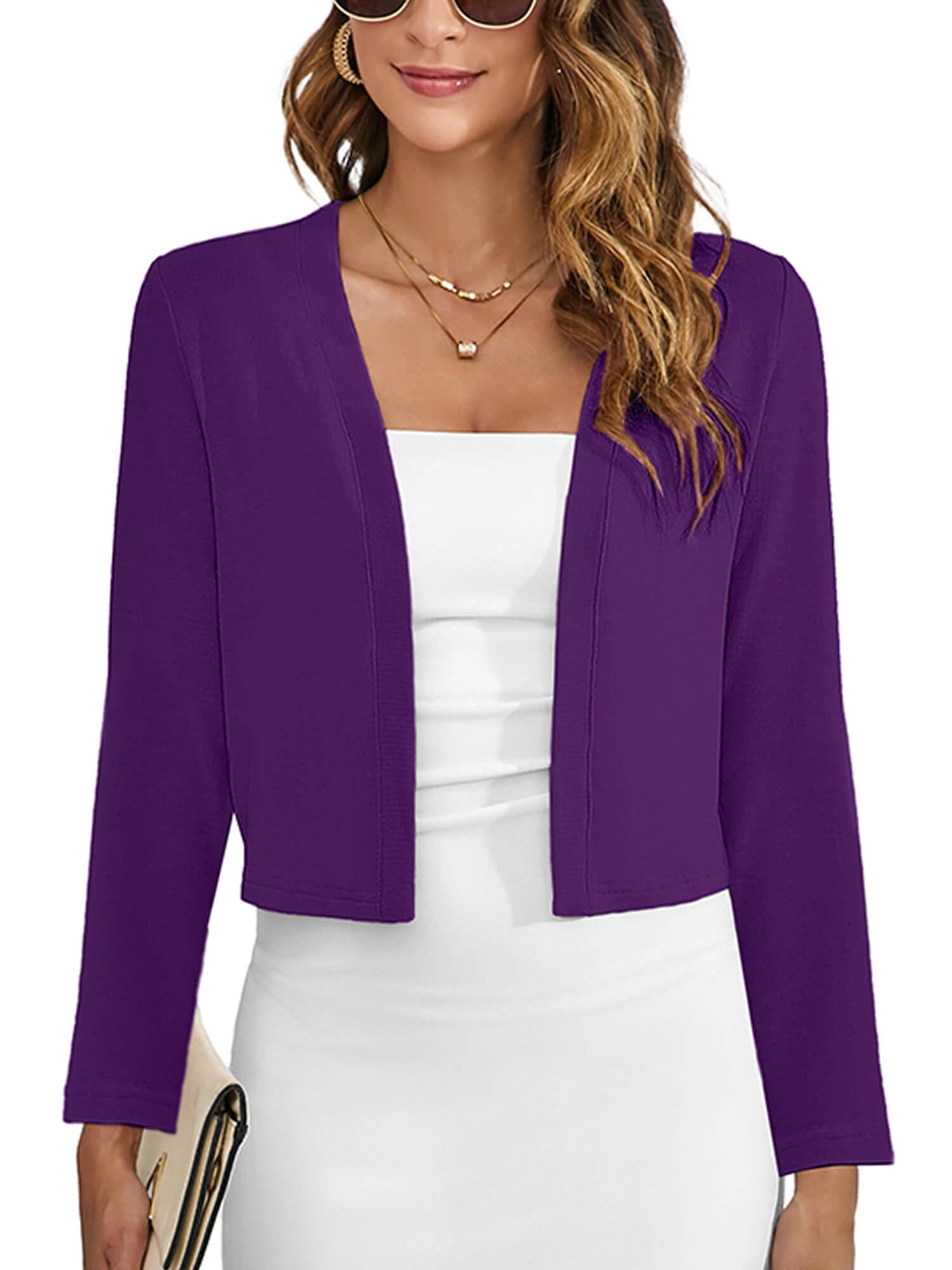 Women's Thin Shrugs Long Sleeve Lightweight Cropped Tops Open Front Cardigan for Dress-5