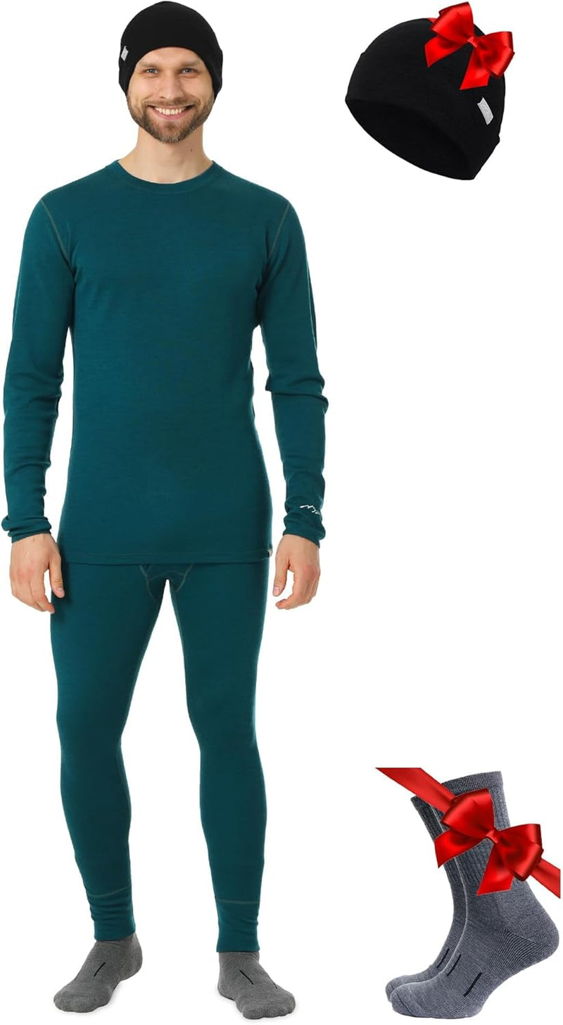 Merino.tech Merino Wool Base Layer Mens Set - Heavyweight, Midweight, Lite Merino Wool Thermal Underwear For Men Top, Bottom-46