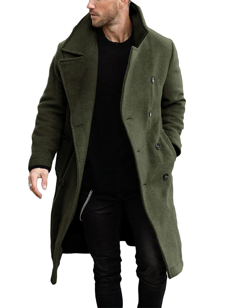Makkrom Mens Double Breasted Trench Coat Casual Lapel Collar Business Winter Long Overcoats-3