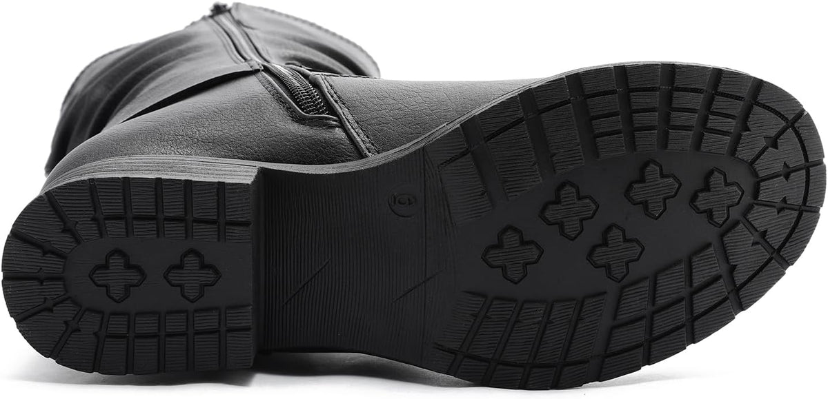 GLOBALWIN Women's Mid Calf Moto Boots With Buckle Straps