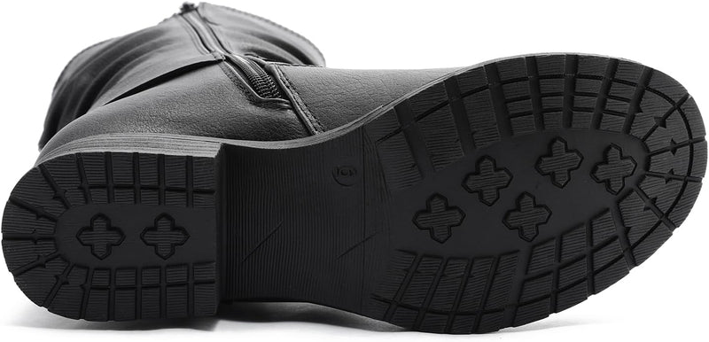 GLOBALWIN Women's Mid Calf Moto Boots With Buckle Straps