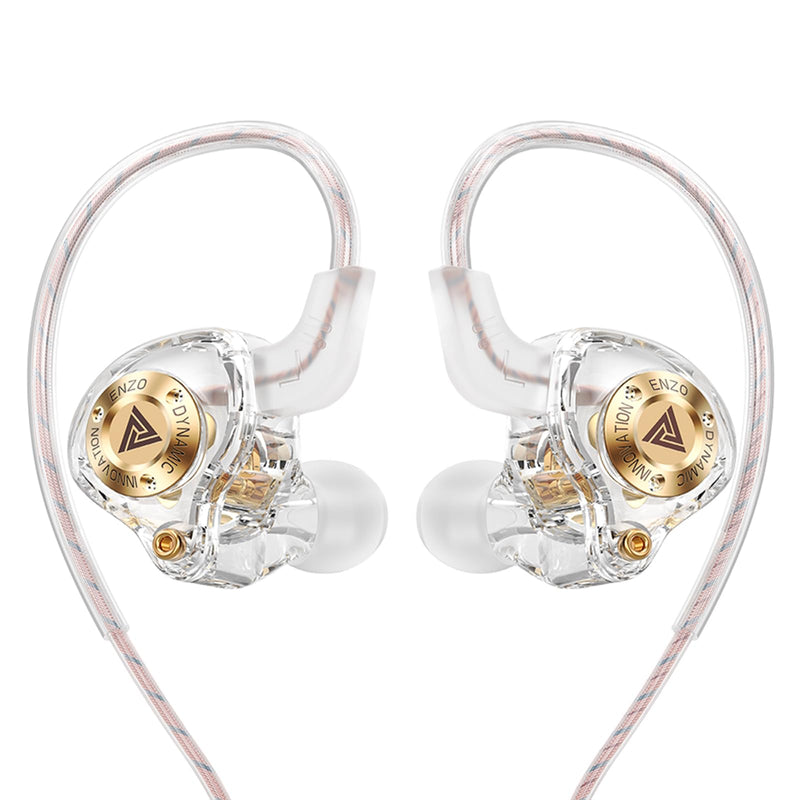 Wired Gaming Headphones IEM Earphones with 1DD，QKZ ENZO in Ear Monitor, HiFi Earbuds, Bass Sound with New 11mm Dynamic Driver for Video Music Gaming (White)