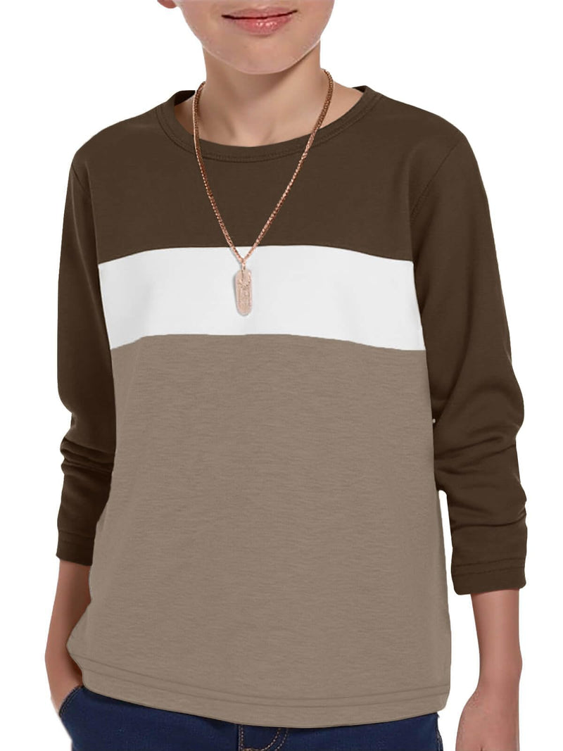 ZDC Kids Boys Long Sleeve T-Shirts Color Block Crewneck Fashion Basic Tee Tops 5-14 Years