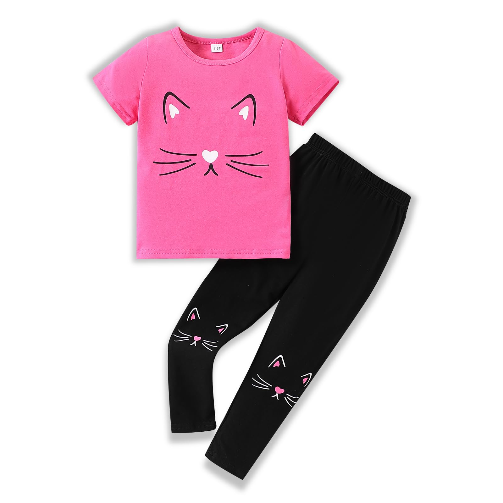 4-8T Toddler Girl Clothes Cat face print Short Sleeve Top+Pants Outfits Girl Spring and summer 2-Piece Set