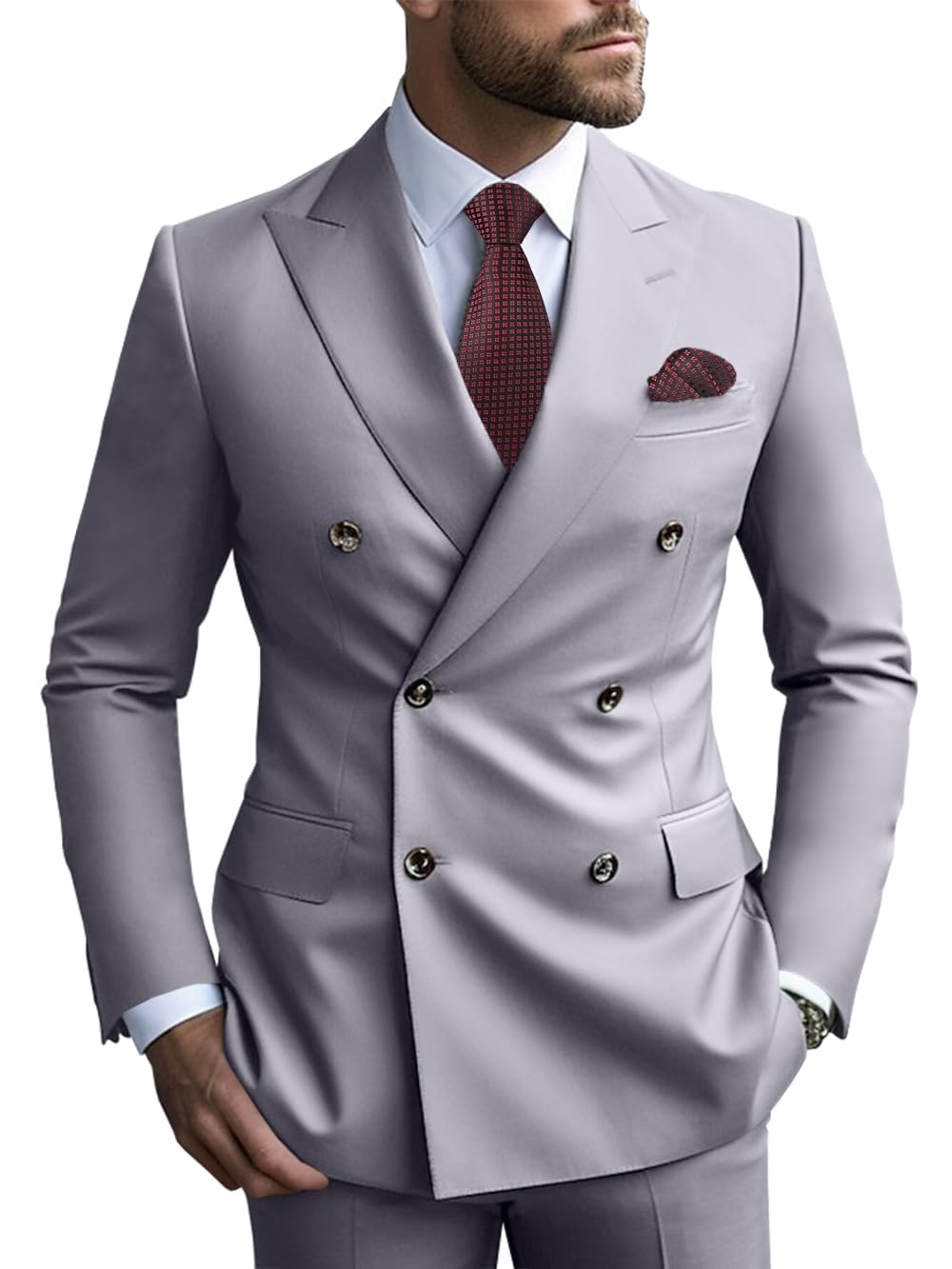 2 Piece Double Breasted Men Suit Slim Fit Mens Double Breasted Blazer Pants Sets Wedding Suit Prom Suits-48