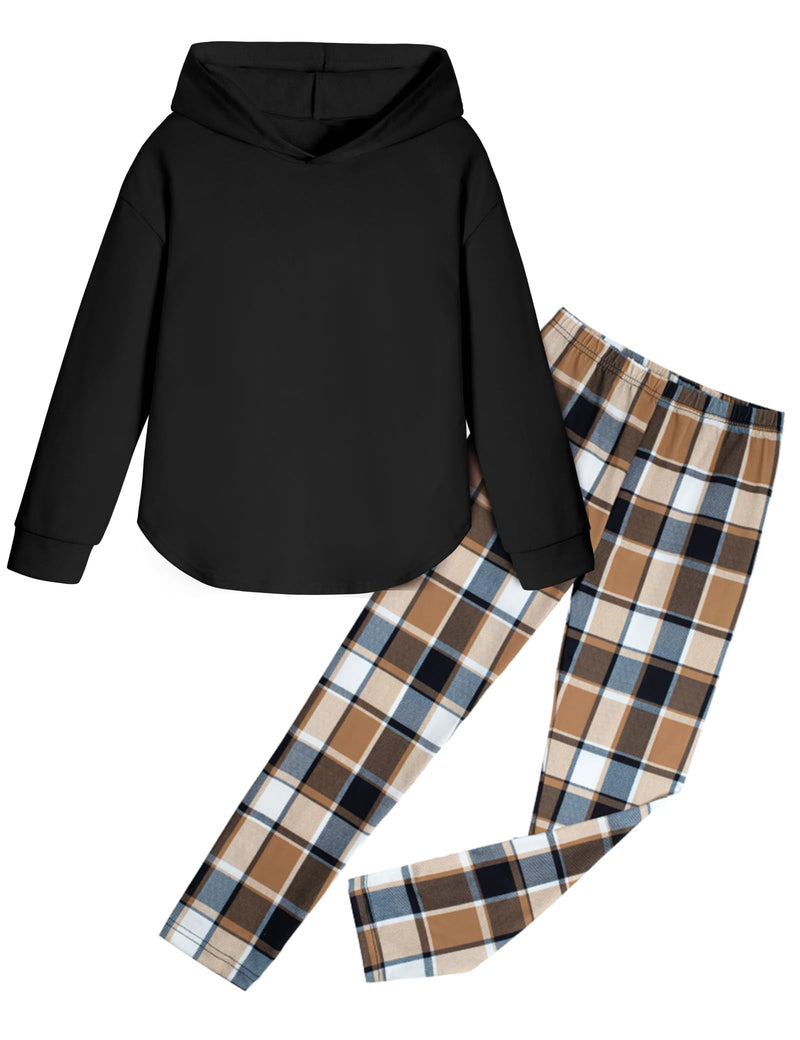 Fuermos Girls Clothes Sets Hooded Sweatshirt and Plaid Pants 2 Piece Girls Fall Outfits 6-14 Years