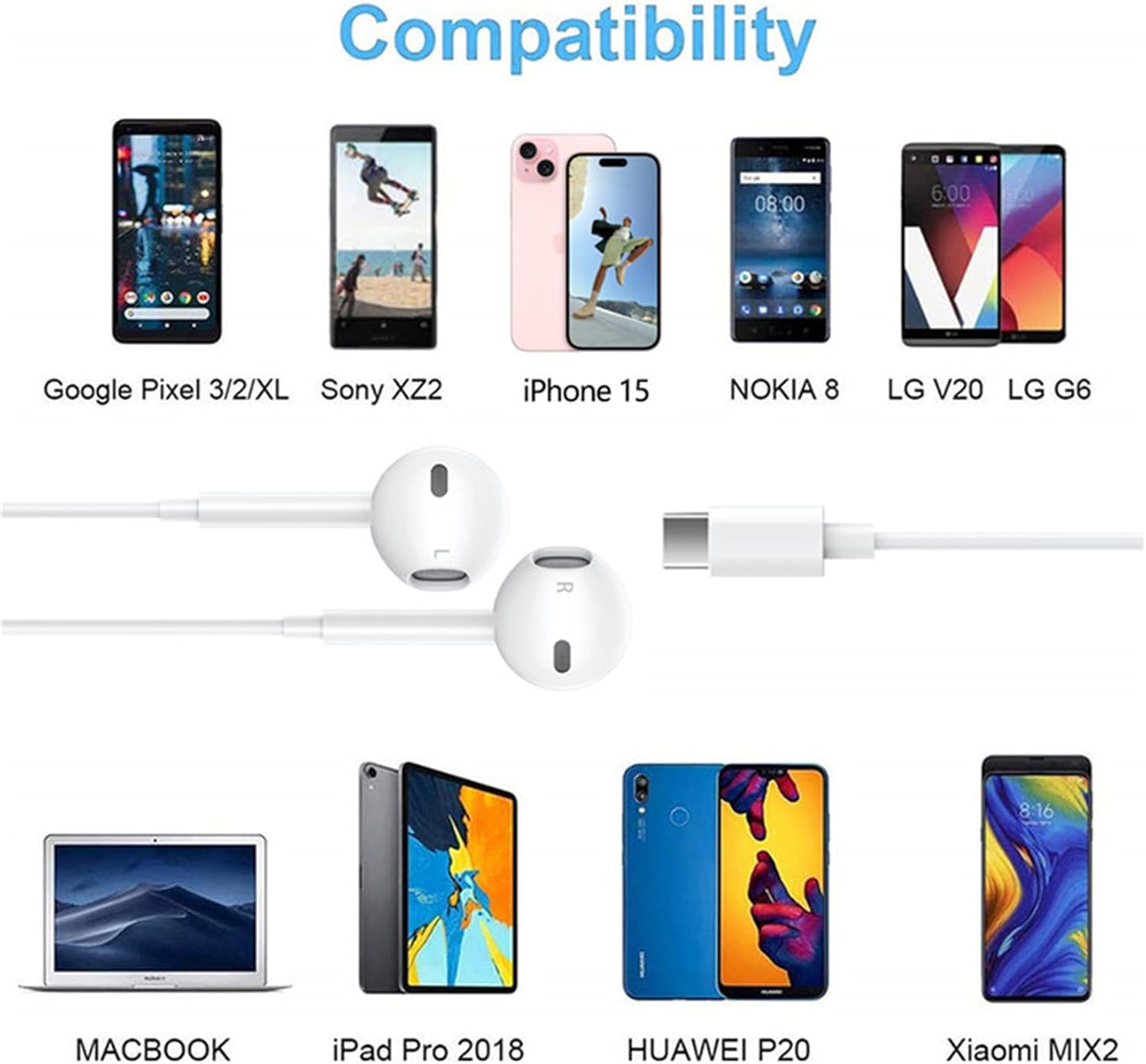 2 Pack-USB C Headphones for iPhone 17/16/15, Type C Earbuds Wired Earbuds with Microphone & Remote Control Noise Cancelling Earphones, Compatible with iPhone 17/16/15 Pro Max, iPad, Most USB C Jack