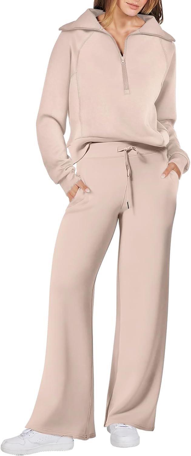 ANRABESS Women 2 Piece Outfits 2025 Fall Fashion Airport Wide Leg Pants Lounge Set Leisure Travel Vacation Clothes Sweatsuits-86