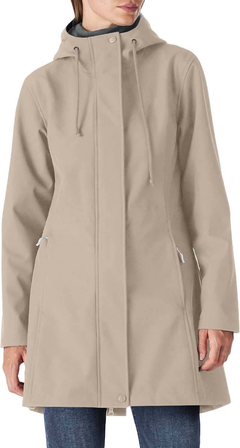 Outdoor Ventures Women's Lightweight Waterproof Fleece Lined Hooded Softshell Rain Jacket, Warm Windbreaker Long Coat-19