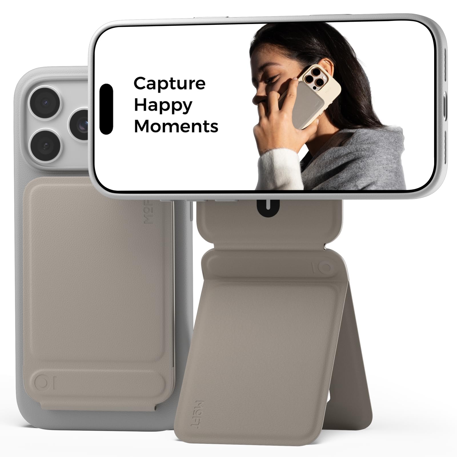 MOFT Phone Tripod Stand Selfie Stick for iPhone, Multi-Angles iPhone Stand, Lightweight & Portable Phone Holder, Strong Magnets, MOVAS Vegan Leather, Travel Essentials, Seafoam (Without Card Slot)