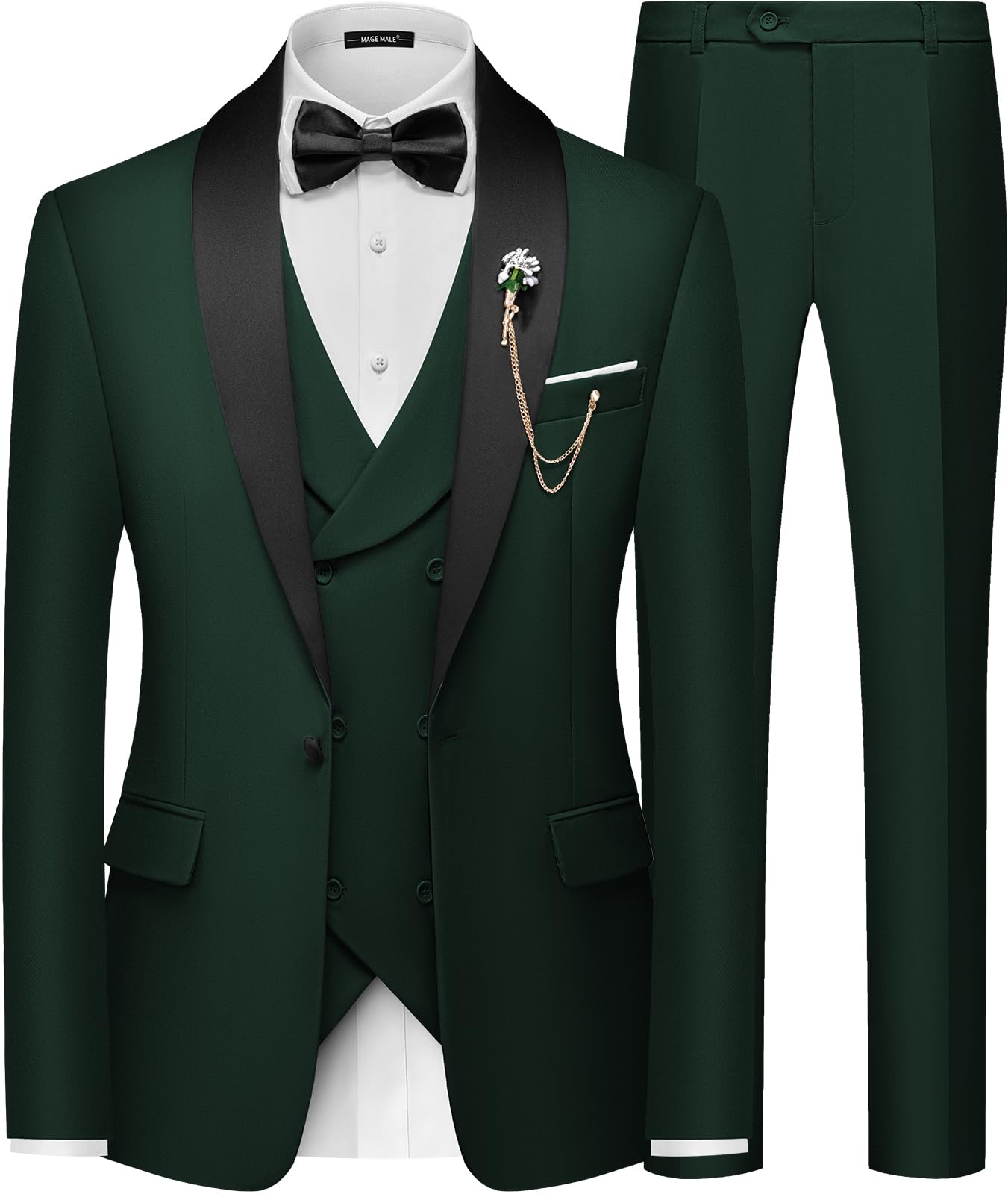 MAGE MALE Men's Slim Fit 3 Piece Suit One Button Solid Shawl Lapel Blazer Jacket Vest Pants Set with Tie Pocket Square-12