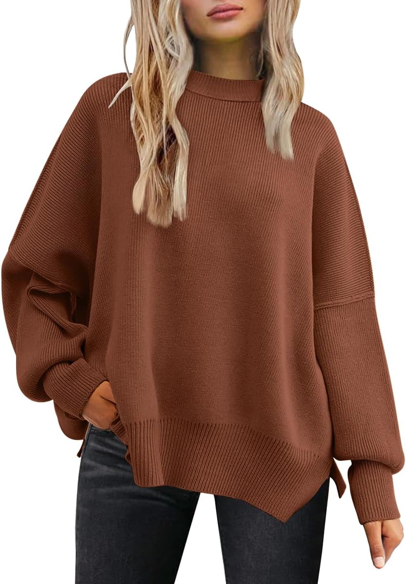 LILLUSORY Women's Oversized Batwing Sweaters 2025 Fall Outfits Trendy Crewneck Knit Side Slit Fashion Pullover Tops-61
