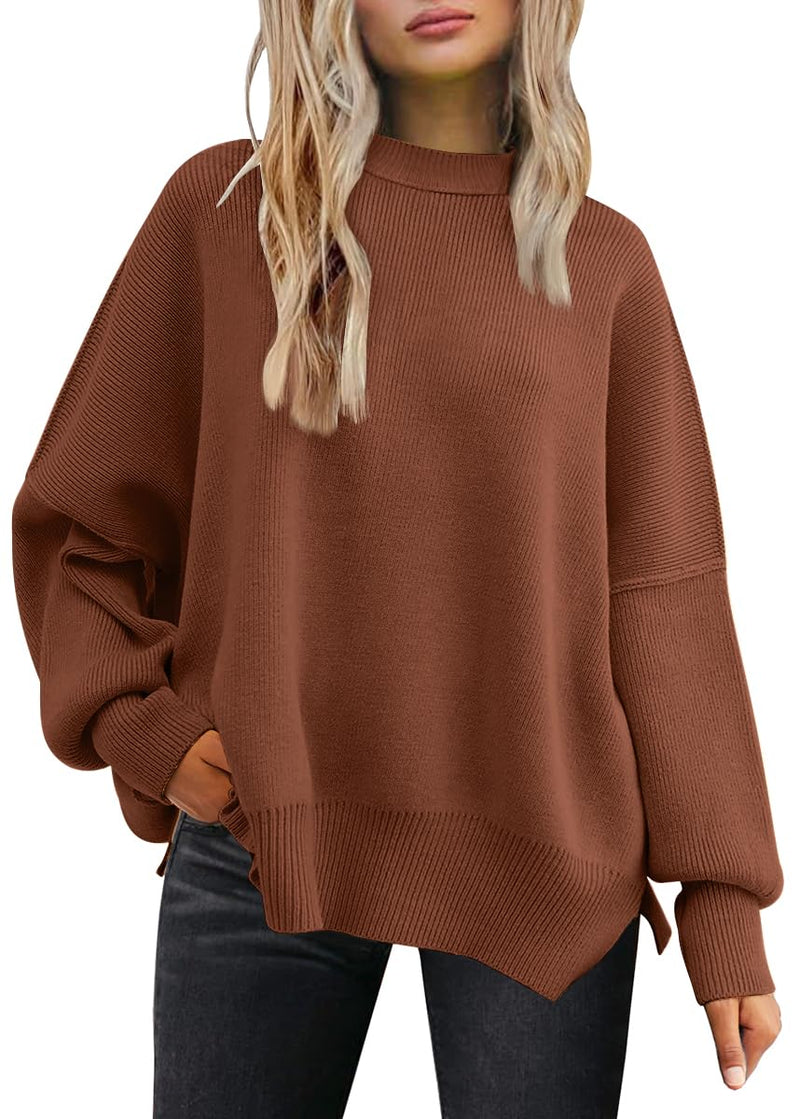 LILLUSORY Women's Oversized Batwing Sweaters 2025 Fall Outfits Trendy Crewneck Knit Side Slit Fashion Pullover Tops-61