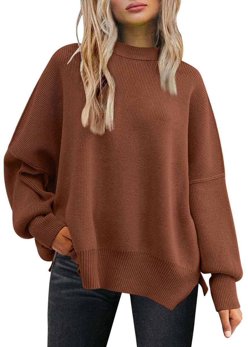 LILLUSORY Women's Oversized Batwing Sweaters 2025 Fall Outfits Trendy Crewneck Knit Side Slit Fashion Pullover Tops-74