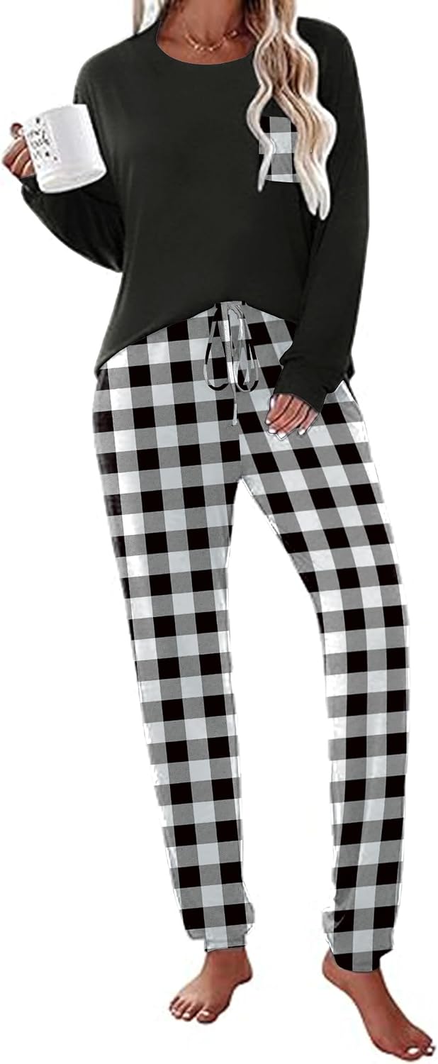 Ekouaer Womens Pajama Sets Long Sleeve Pjs Lounge Sets Joggers with Pockets