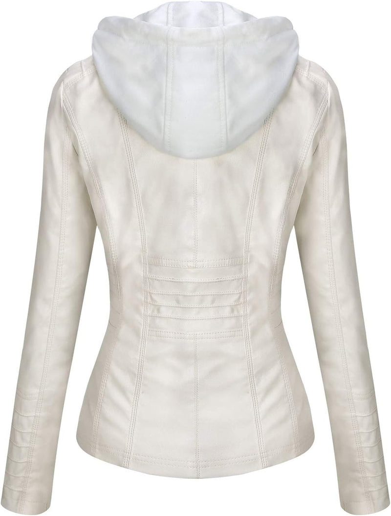 Tanming Womens Faux Leather Jacket Hooded Moto Biker Coat Outerwear Fall Fashion Outfits Winter Clothes-99