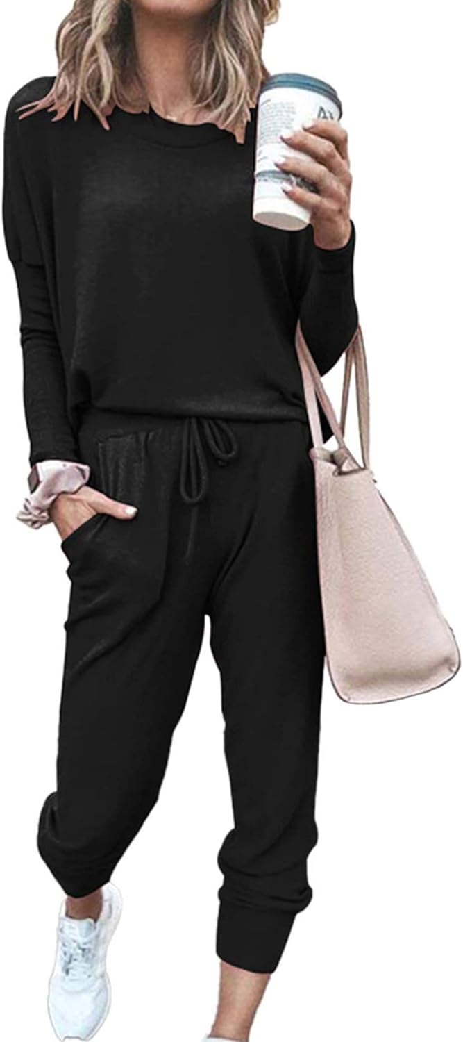 PRETTYGARDEN Women Fall 2 Piece Lounge Outfit Long Sleeve Tops High Waisted Jogger Pants Set Spring Travel Clothes Tracksuit-86