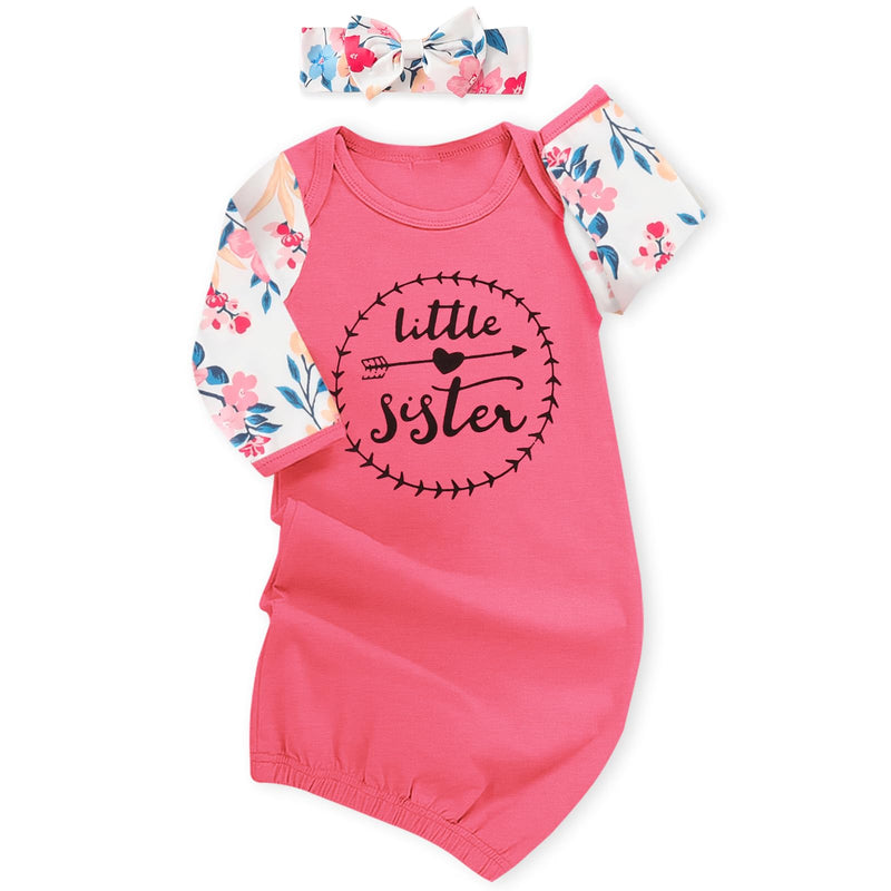 AMAWMW Newborn Baby Girl Little Sister Sleeper Gown Stripe Long Sleeve Nightgown Pajamas Gifts Stuff Essential Outfit