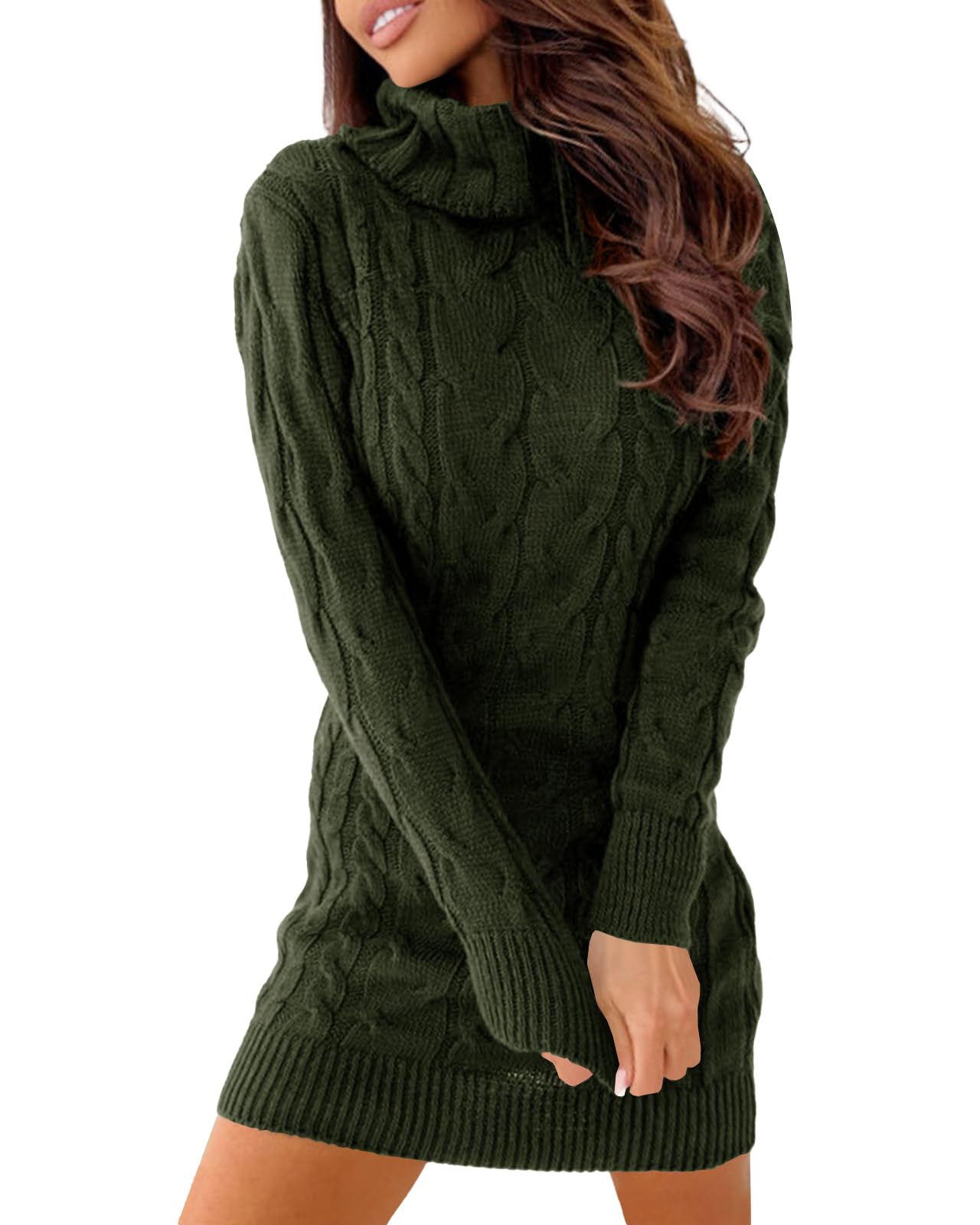 Langwyqu Womens Cable Knit Sweater Dress Sexy Long Sleeve Bodycon Turtleneck Mini Fall Sweaters Dresses-28