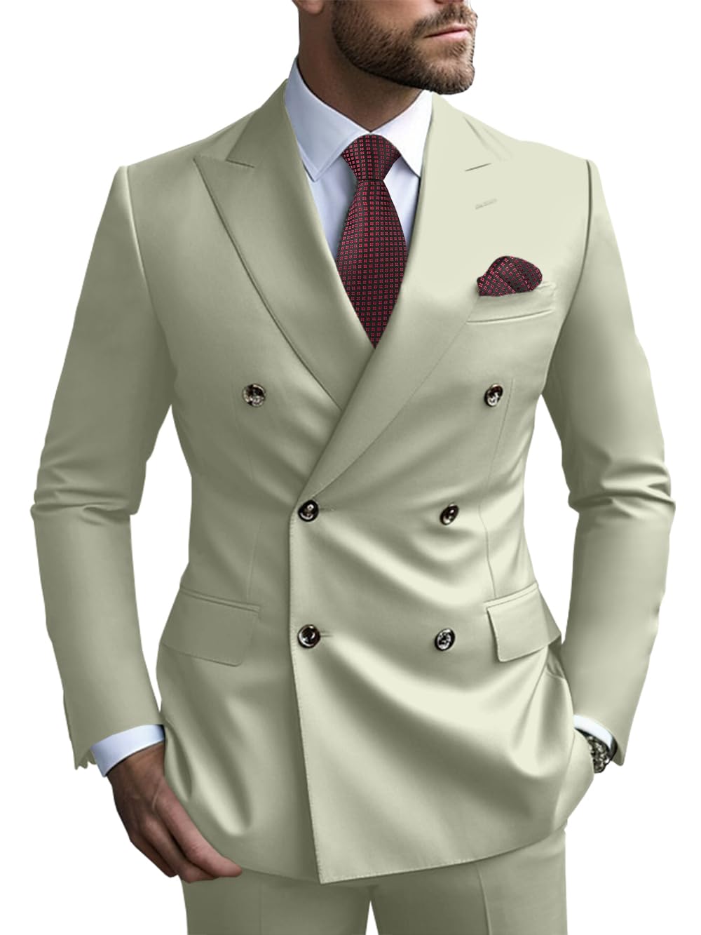 2 Piece Double Breasted Men Suit Slim Fit Mens Double Breasted Blazer Pants Sets Wedding Suit Prom Suits-33
