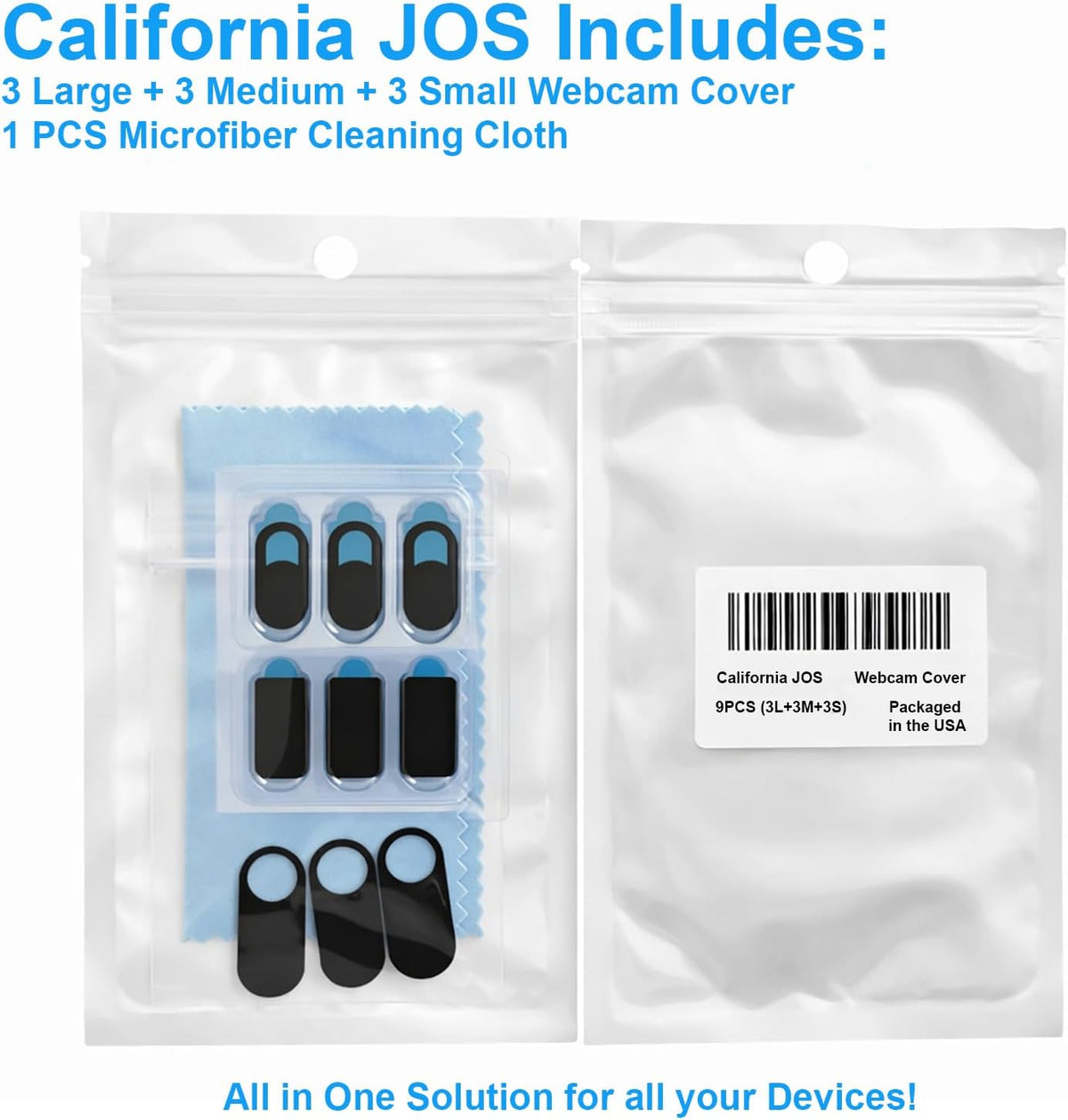 JOS California 9 Pack(3 Large + 3 Medium + 3 Small) 0.03 inch Ultra Thin Webcam Cover Slide Camera Blocker Protect Your Privacy Security for MacBook Air, Laptop, iPad, iMac, PC, iPhone