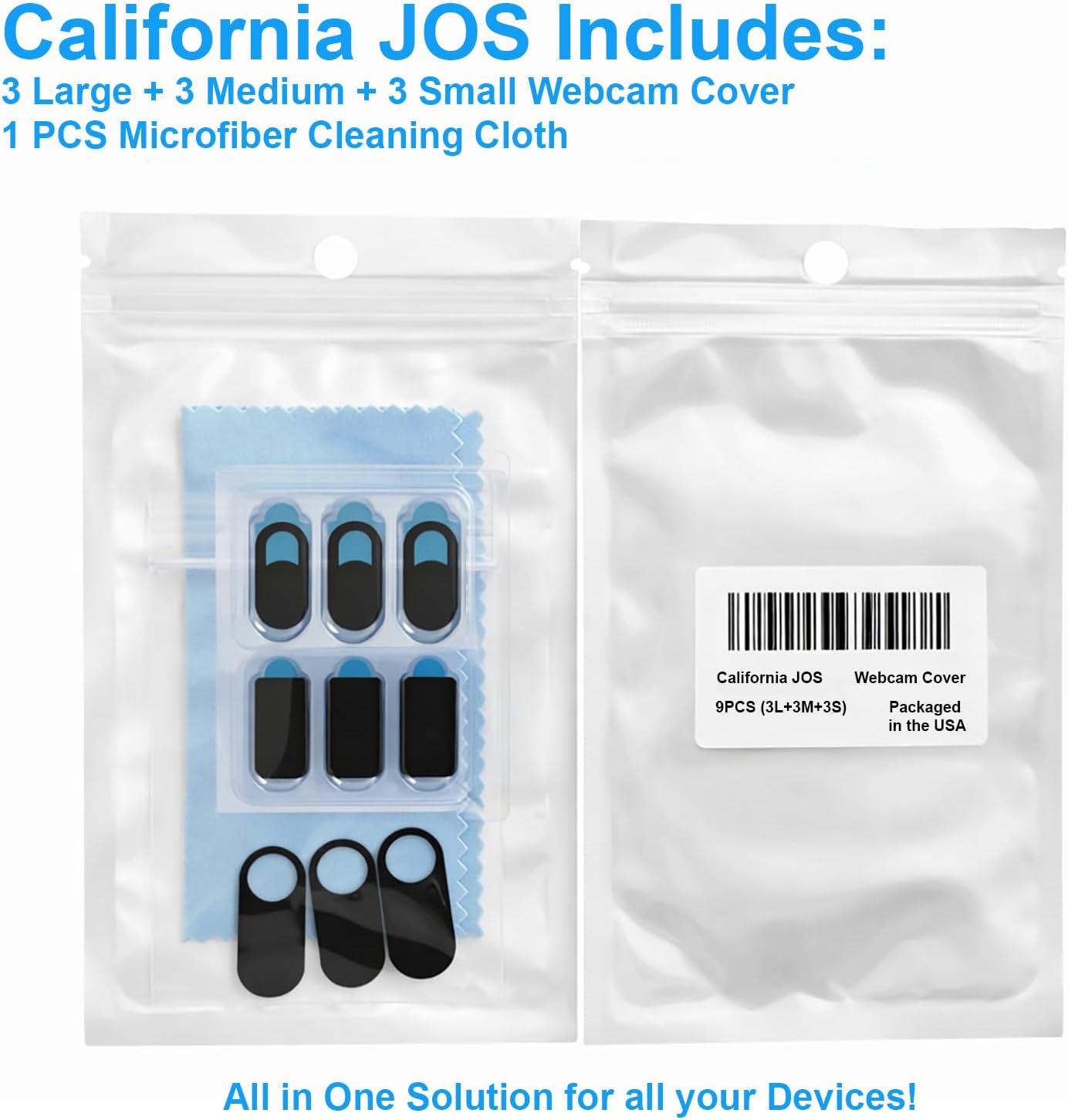 JOS California 9 Pack(3 Large + 3 Medium + 3 Small) 0.03 inch Ultra Thin Webcam Cover Slide Camera Blocker Protect Your Privacy Security for MacBook Air, Laptop, iPad, iMac, PC, iPhone