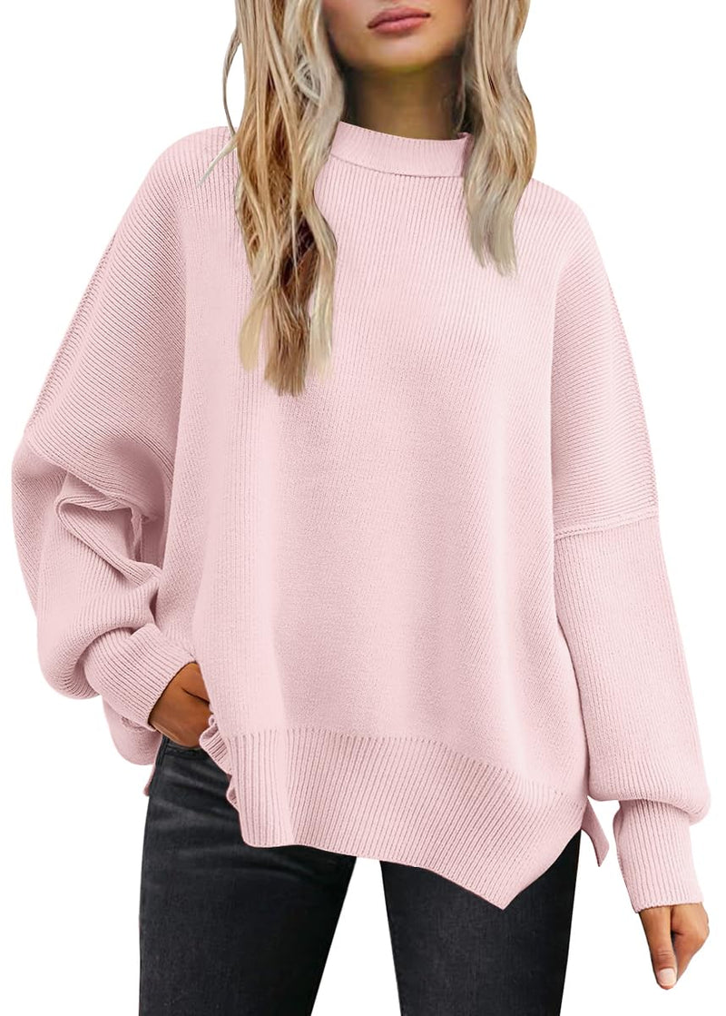 LILLUSORY Women's Oversized Batwing Sweaters 2025 Fall Outfits Trendy Crewneck Knit Side Slit Fashion Pullover Tops-99