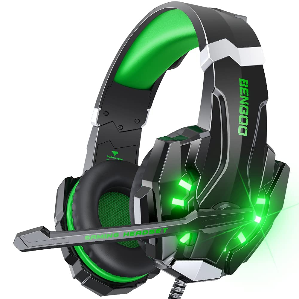 BENGOO G9000 Stereo Gaming Headset for PS4, PC, Xbox One Controller, Noise Cancelling Over Ear Headphones with Mic, LED Light, Bass Surround, Soft Memory Earmuffs (Orange)