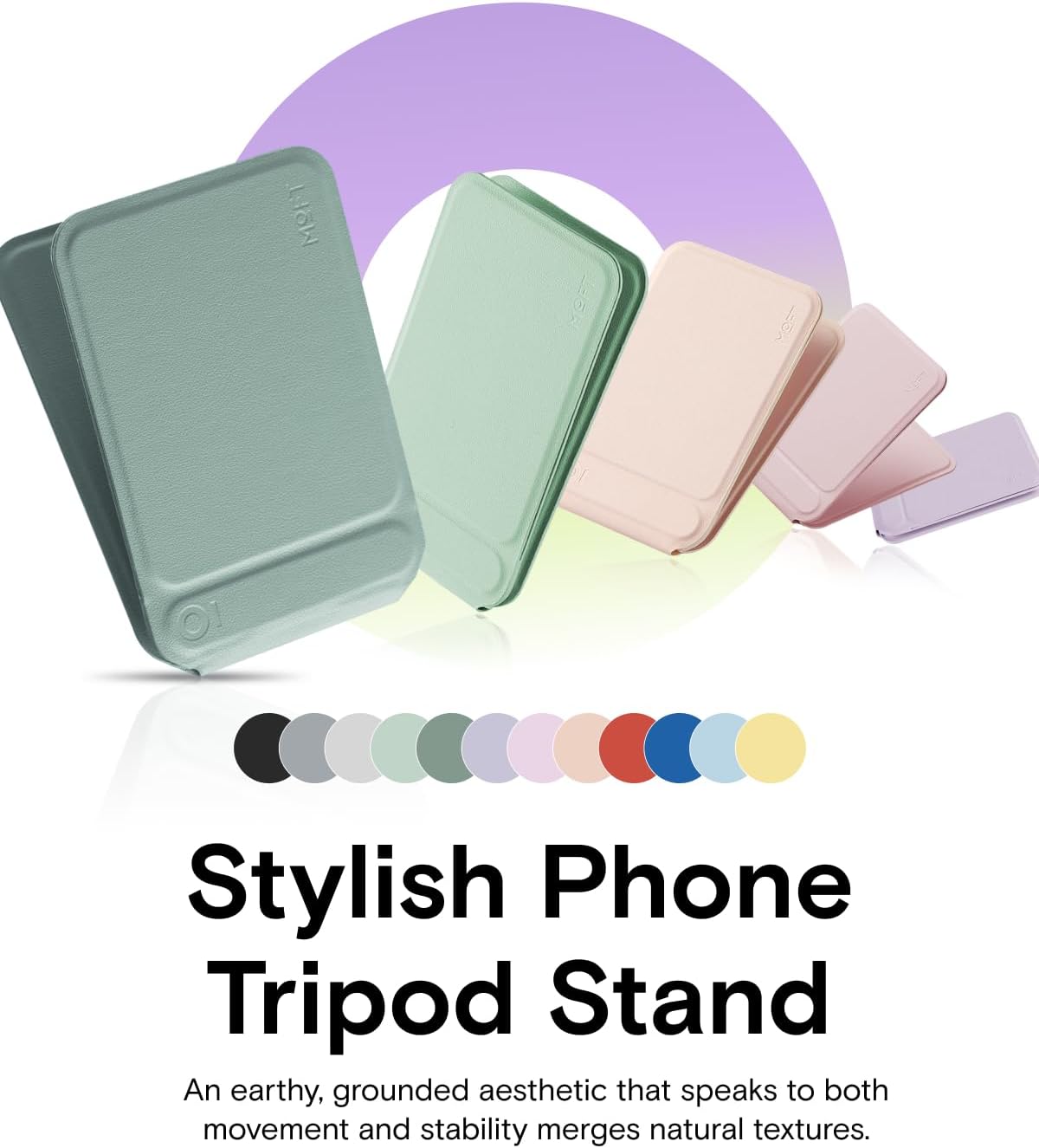 MOFT Phone Tripod Stand Selfie Stick for iPhone, Multi-Angles iPhone Stand, Lightweight & Portable Phone Holder, Strong Magnets, MOVAS Vegan Leather, Travel Essentials, Seafoam (Without Card Slot)