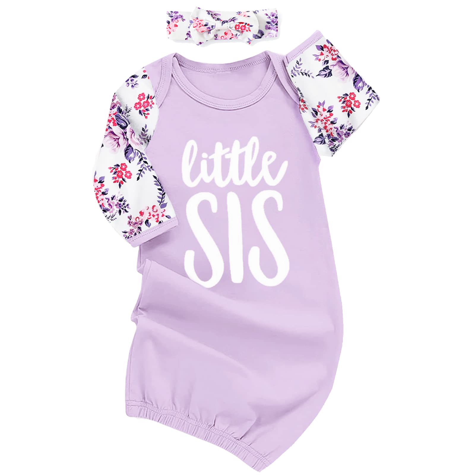 AMAWMW Newborn Baby Girl Little Sister Sleeper Gown Stripe Long Sleeve Nightgown Pajamas Gifts Stuff Essential Outfit