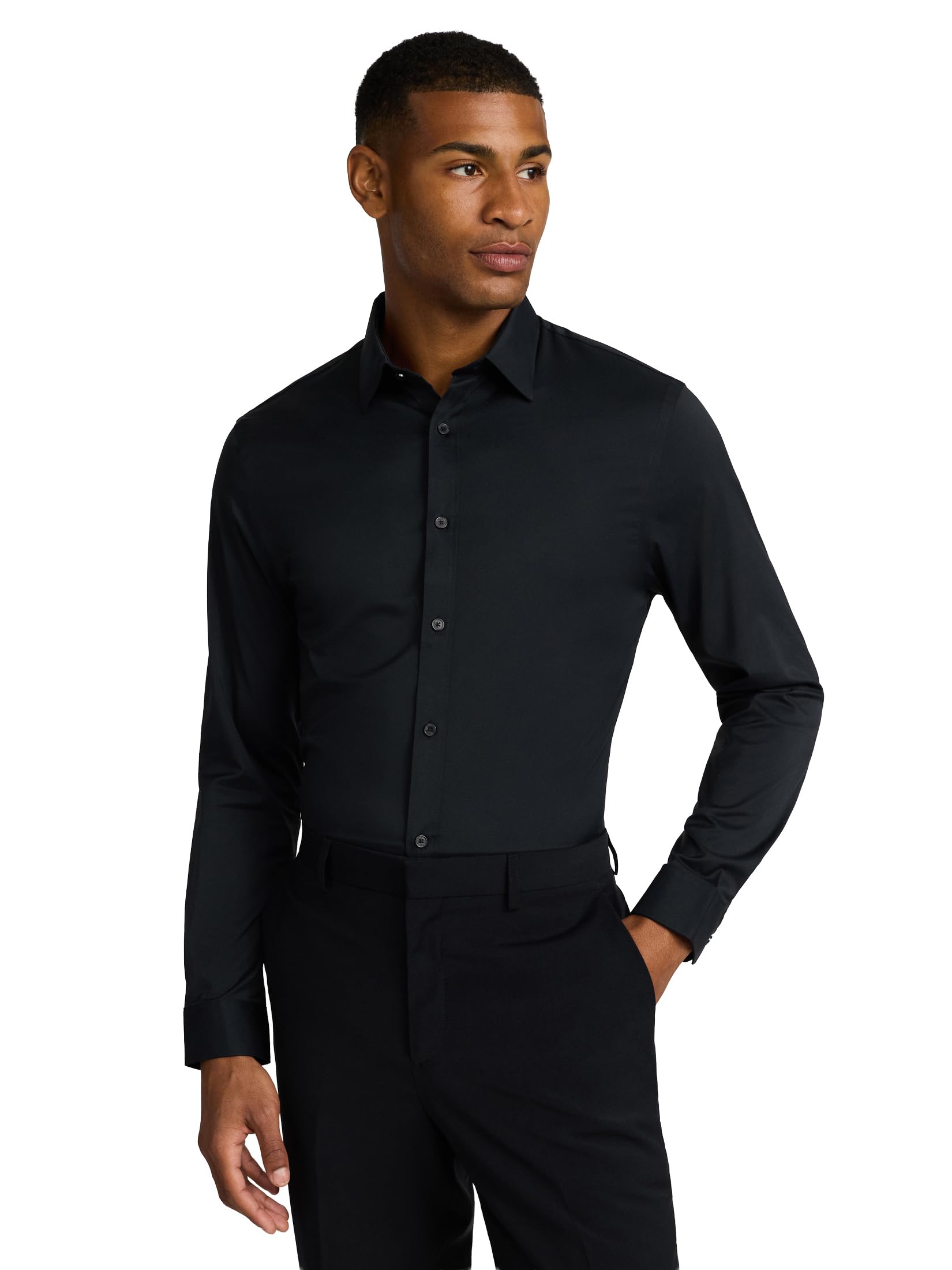 EXPRESS Men’s Everyday Performance Dress Shirt – Slim Fit Stretch Solid Button-Up, Moisture-Wicking, Wrinkle Resistant