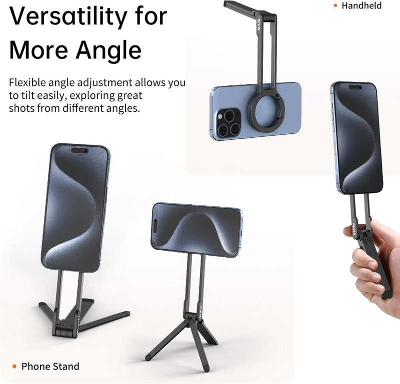 ULANZI MA30 Magnetic Phone Tripod Stand for iPhone - Aluminium Maglock Smartphone Mini Tripod Pocket Cell Phone Stand Strong Magnet Quick Mount Compatible with iPhone 17 16 15 14 13 12 Series, Black