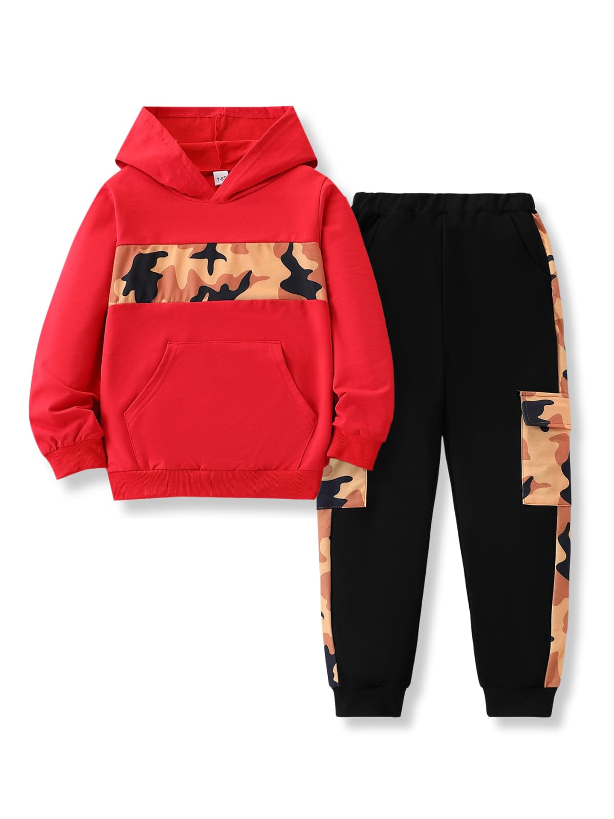 Voxikidio Kids Boys Clothes Color Blocking Hoodie Sweatshirts and Pant 2Pcs Fall Outfits Set Size 5-10