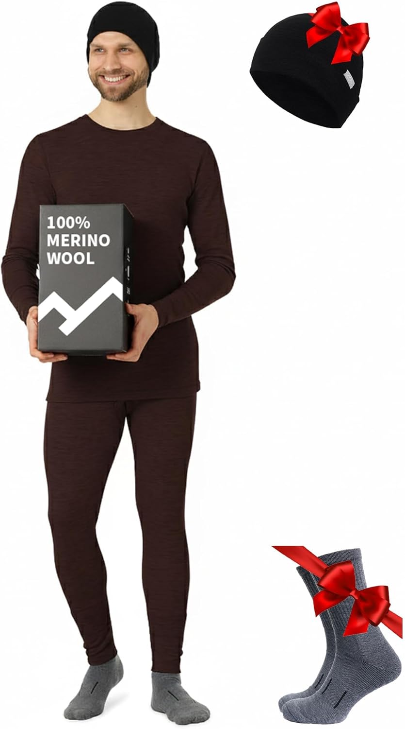 Merino.tech Merino Wool Base Layer Mens Set - Heavyweight, Midweight, Lite Merino Wool Thermal Underwear For Men Top, Bottom-20