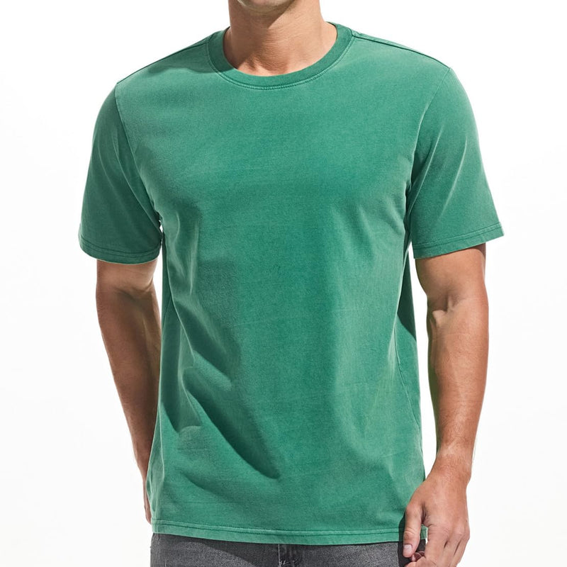 VEIISAR Men's Heavy Weight Crew Neck 100% Cotton T-Shirt - 250g/m² Thick Distressed Washed T-Shirts for Men