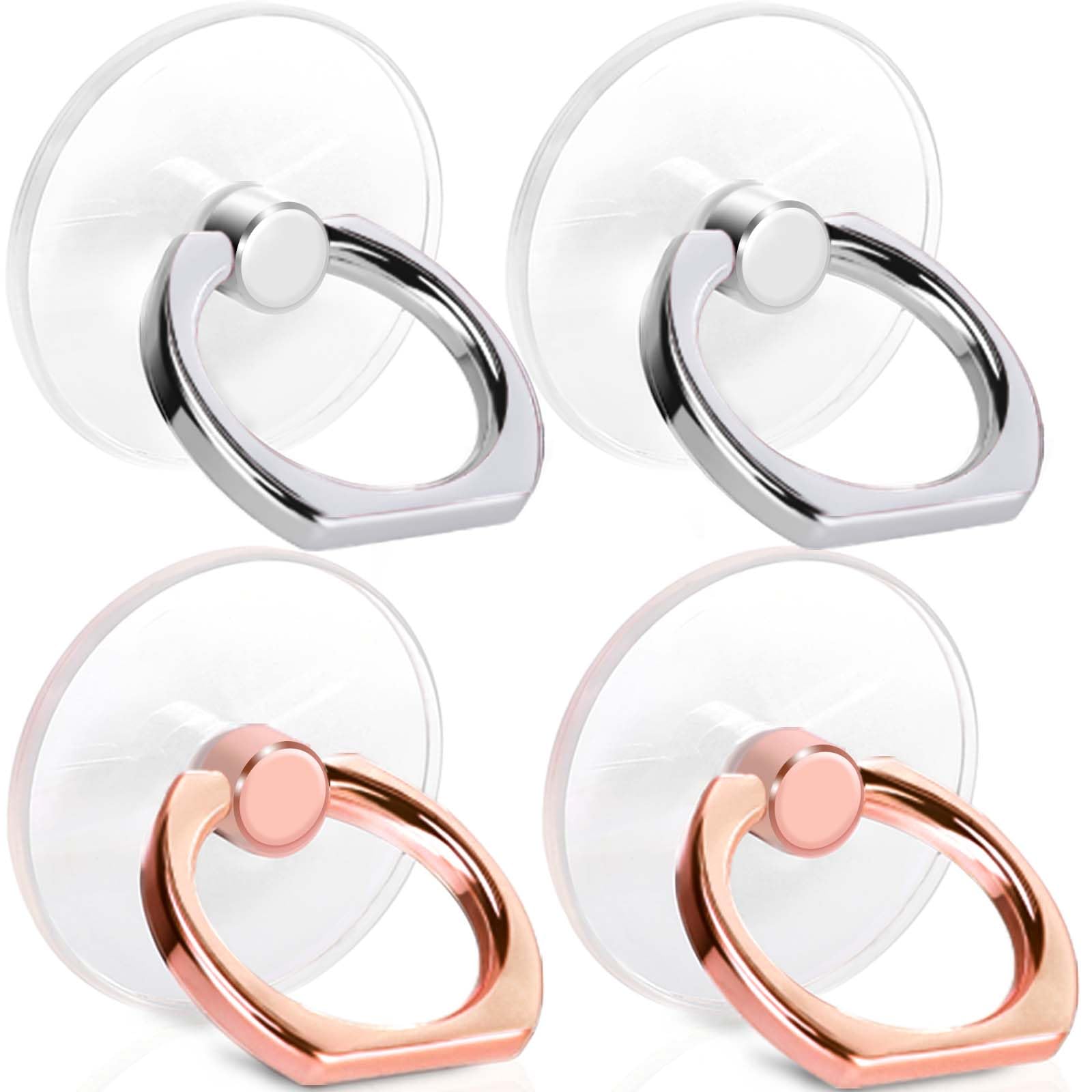 Cell Phone Ring Holder, Transparent Ring Holder 360°Rotation Finger Ring Stand, Clear Cell Phone Kickstand Compatible with Most of Phones, Tablet and Case, (2Silver+1Black+1Rose Gold)