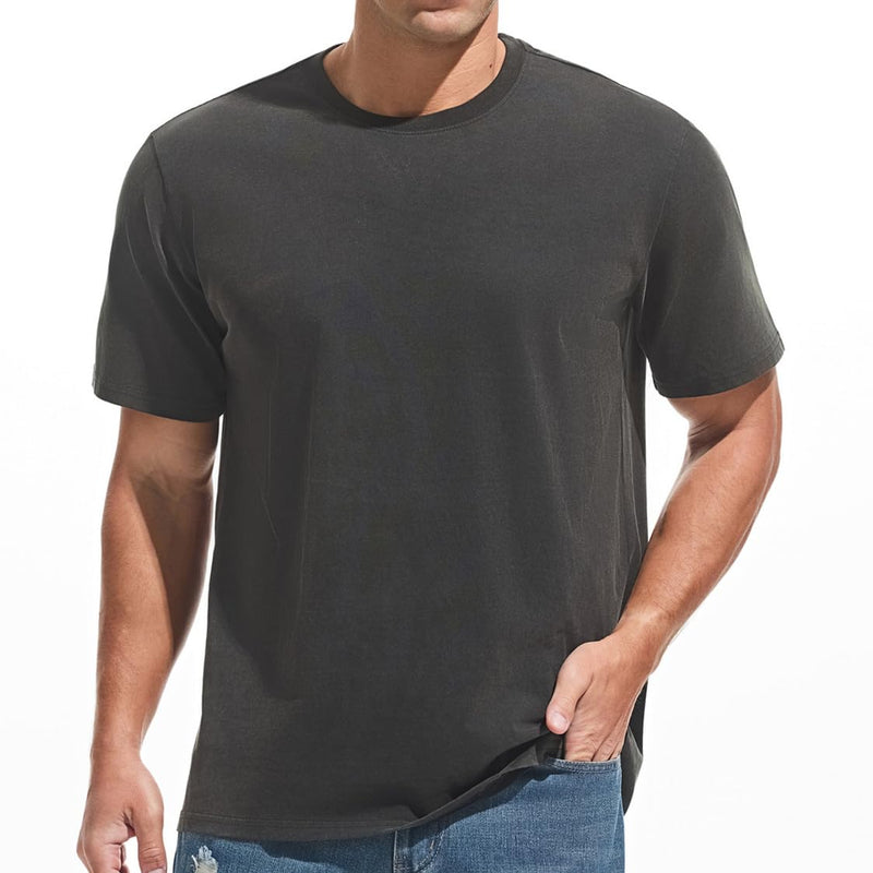 VEIISAR Men's Heavy Weight Crew Neck 100% Cotton T-Shirt - 250g/m² Thick Distressed Washed T-Shirts for Men