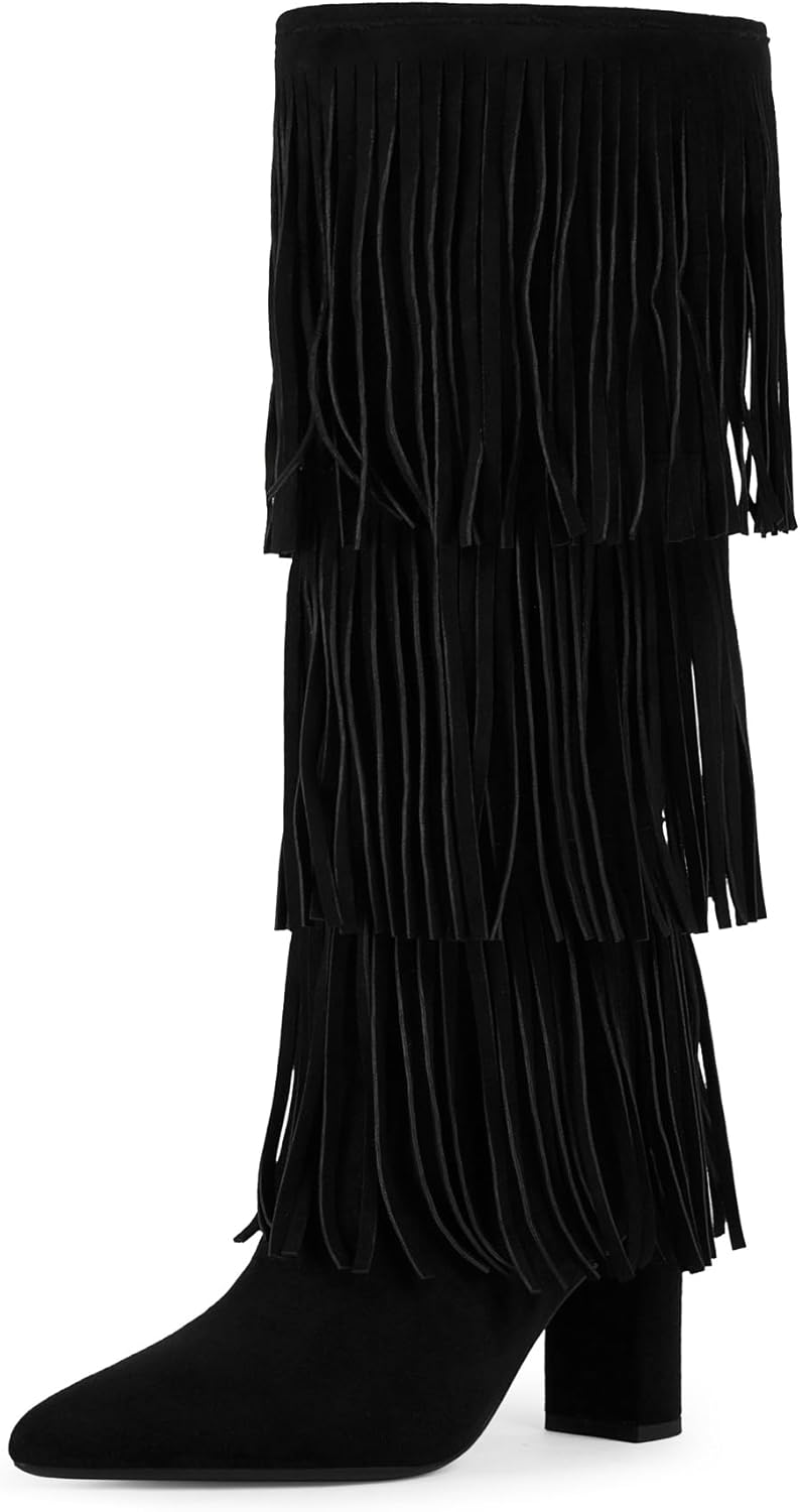 Modatope Knee High Boots Women Fold Over Knee High Boots Chunky High Heels Long Boots Zipper Pointed Toe Dress Tall Boots for Women-41