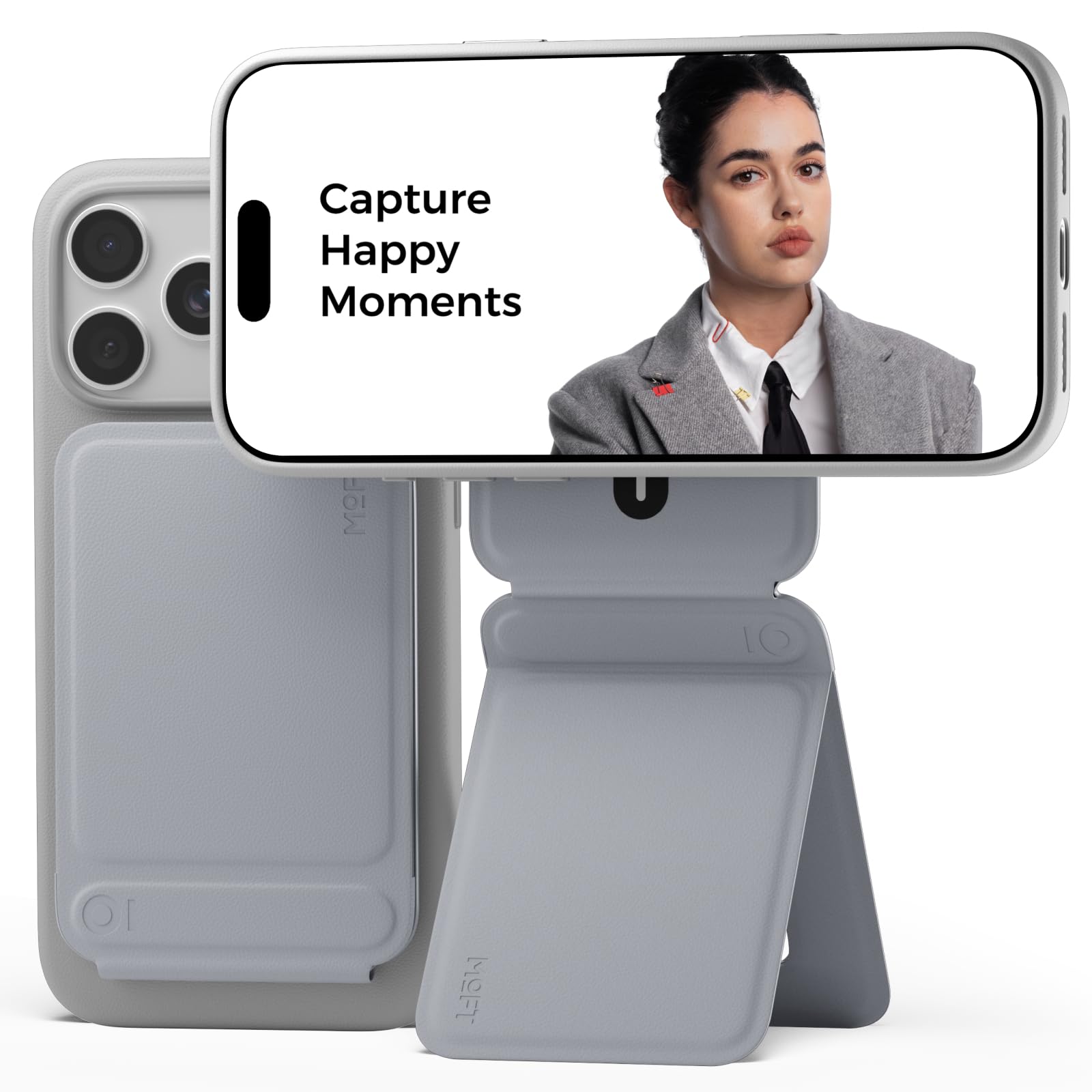 MOFT Phone Tripod Stand Selfie Stick for iPhone, Multi-Angles iPhone Stand, Lightweight & Portable Phone Holder, Strong Magnets, MOVAS Vegan Leather, Travel Essentials, Seafoam (Without Card Slot)