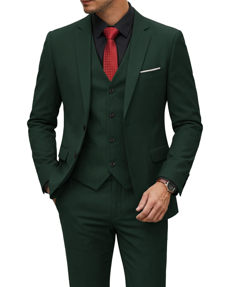 YND Men's 3 Piece Suit Set with Tie, 2 Button Slim Fit Solid Blazer Jacket Vest Pants, Business Wedding Party Suits for Men-92